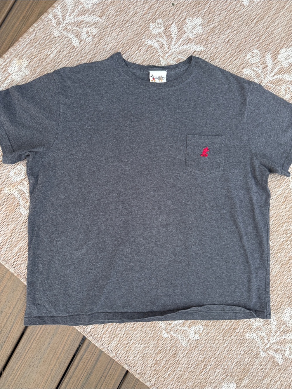 Disney Short Sleeve Pocket Tee - Charcoal Gray with Pink Logo